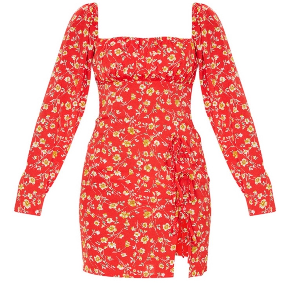 PrettyLittleThing Red Floral Dress